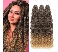 24Inch Deep Wave Twist Curly Crochet Hair Extensions 3Pack Deep Wavy Air Curl Bulk Hair Synthetic Boho Braids Water Wave Crochet Hair Extension for Women (T4/27, 24Inch-3Pack)