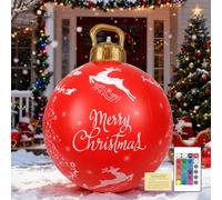 24inch Inflatable Christmas Ornament With Remote, Oversized Christmas Ball Decorations, Giant PVC Reindeer Inflatable Ball Holiday Yard Tree Garden Lawn Pathway Party Indoor Outdoor Decor, Red