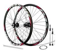 24inch Mountain Bike Wheels Disc Brake Quick Release Front And Rear Wheels Aluminum Alloy Double Wall Rims Youth Bike Wheelset For 7/8/9/10/11/12 Speed Cassette 32Holes(Black-Red)