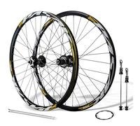 24inch Mountain Bike Wheels Disc Brake Quick Release Front And Rear Wheels Aluminum Alloy Double Wall Rims Youth Bike Wheelset For 7/8/9/10/11/12 Speed Cassette 32Holes(Black-Gold)