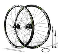 24inch Mountain Bike Wheels Disc Brake Quick Release Front And Rear Wheels Aluminum Alloy Double Wall Rims Youth Bike Wheelset For 7/8/9/10/11/12 Speed Cassette 32Holes(Black-Green)