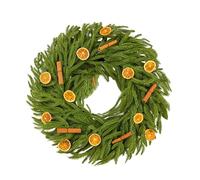 24INCH Real Touch Norfolk Pine Wreath, Christmas Wreaths for Front Door With Natural Dried Orange Slices and Cinnamon Artificial Green Wreath Holiday Decoration for Indoor Outdoor Home Decor