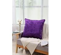24inch - Set Of 2 Plain Crushed Velvet Cushion Cover with Filled Hollow Fiber Piped Edges | Pillow Case Decorative Sofa Square Pillowcase for Home Garden Décor| 60cm x 60cm - (Pack of 2) (Purple)