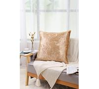 24inch - Set Of 2 Plain Crushed Velvet Cushion Cover with Filled Hollow Fiber Piped Edges | Pillow Case Decorative Sofa Square Pillowcase for Home Garden Décor| 60cm x 60cm - (Pack of 2) (Gold))