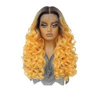 24inch Synthetic Lace Front Wig,13×6 Curly Pre Plucked HD Lace Glueless Wigs for Women Natural Daily Use Womans Hair Topper(Yellow)