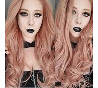 24inch Synthetic lace front wigs with heat resistant fiber for women, drag queen peach red For Women Rosie Whiteley Hairstyle Rose Gold Pastel Pink Wig Girls Synthetic Lace Front Wig (pink)