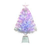 24inch White Fiber Optic Christmas Tree,Pre-Lit Artificial Mini Christmas Tree, Tabletop Small Xmas tree with Stars Holiday Home Decorations
