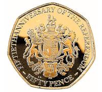 24K Carat Gold Plated 2017 Gibraltar Referendum 50th Anniversary UNC ( Proof-like ) 50p Fifty Pence