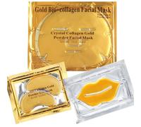 24K Gold Collagen Face Masks Set - 5 Face Masks, 5 Under Eye & 5 Lip Masks
