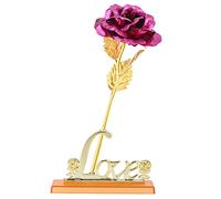24K Gold Foil Flower Artificial Rose Romantic Gift for Valentine Day Mother Day Christmas Home Table Decor Durable Sturdy Exquisite Collectible Furniture Ornament Golden Purple (Rose Red)