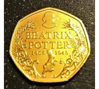24K Gold Plated 2016 Beatrix Potter 50p Fifty Pence Uncirculated out from Sealed Bags