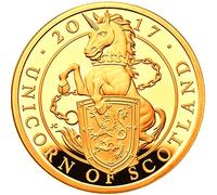 24K Gold Plated 2017 UK Unicorn of Scotland - The Queen's Beasts £5 BU Coin in with Airtite Capsule Holder