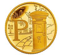 24K Gold Plated 2018 Great British A-Z 10p Coin Hunt - Letter P - BUNC Post Box - Ten Pence Brilliant Uncirculated Coin with Capsule Coin Holder in Pouch Wallet