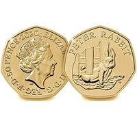 24K Gold Plated 2020 Peter Rabbit 50p BUNC Coin in with Capsule Coin Holder in a Pouch Wallet