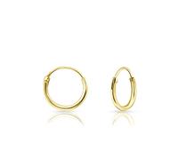 24K Gold Plated 925 Sterling Silver Small Hoop Earrings 10mm - Thin Sleeper Huggie Hoop for Cartilage, Helix, Nose Piercing - Gold Plated Earrings - Hypoallergenic, Unisex Tiny Hoops - Thick 1.5mm