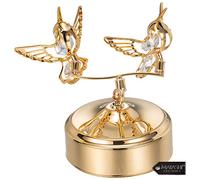 24K Gold Plated Music Box with Two Crystal Studded Hummingbirds Figurine by Matashi