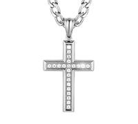 24K Gold Plated Solid Cross Necklace for Men Women Stainless Steel Religion with 24 Inch Figaro Chain
