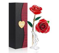 24K Gold Rose Flower,Forever Flower Dipped Real Rose with Transparent Stand Best Romantic Gift
