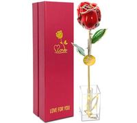 24k Gold Rose Valentines Day Gifts for Her Women,Real Rose Dipped 24K Gold,Best Gifts for Valentines Day Christmas Birthday Anniversary for Women,Mom,Grandma(Red,Crystal Stand)