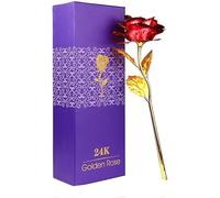 24K Gold Rose with Love , Metal Rose with Gold Stem, Artificial Flower with Gift Box,Romantic Gifts for Women in Her Birthday Anniversary Valentines Day Mothers Day Thanksgiving (ROSY RED)