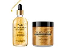 24K Gold Skin Care Set-Anti-Aging Face Serum&Collagen Peel Off Mask,Korean Skin Care Glow Collagen Booster Serum with Dark Spots Remover&Gold Face Mask For Flawless&Moisturizes Skin,Blackhead Remover