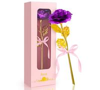 24K Golden Rose Gifts for Women Birthday Gifts for Mother Her Mom Girlfriend Wife Grandma, Artificial Galaxy Rose Present Gifts for Mothers Day, Valentines Day, Christmas, Anniversary (Purple)