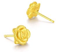24K Solid Gold Cherry Blossom Earrings for Women Real Gold Rose Flora Earrings Flower Peach blossom Earrings with Box for Wedding Bride Mom Lady ZHOU LIU FU