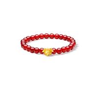 24K Solid Gold Stretchable Bracelet Chinese Zodiac Snake Rabbit Dragon Dog Piggy Real Gold Red Agate Beaded Bracelets with Jewelry Box for Men Women Couple 17-19cm (17cm/6.7inch, Dog)