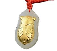 24K Yellow Gold Foil Natural Jade Lucky Cicada Carved Pendant