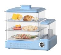 24L 3-Tier Electric Steamer with 1.5L Separate Water Tank | 24H Delay Start & Instant Steam | Auto Shut-Off | 800W Healthy Cooking for Vegetables, Grains blue