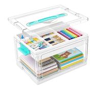 24L Craft Storage Box, Clear Plastic Organizer with Removable Tray and Lid | Large Foldable Craft Storage Box, Art Supply Storage Container for Beads, Tools and Sewing Accessories