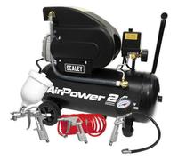 24L Direct Drive Air Compressor With 4 Piece Accessory Kit - 2Hp Induction Motor - Airbrush For Wall Fence Car