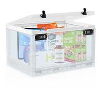 24L Large Lockable Box, Medication lock box,Clear Lock Box Personal Combination Lock Box for Medication/Personal Items/Phone/Electronics/Snacks 15.3 x 11 x 8.6 in (White)