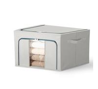 24L Oxford Collapsible Clothes Storage Box - Foldable Wardrobe Organizer with Dual Zippers & Transparent Window, Linen Fabric Closet Container for Bedsheets, Towels, Clothes & More