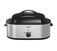 24lb 20-Quart Roaster Oven with Self-Basting Lid, Sunvivi electric roaster with Removable Pan & Rack, 150-450°F Full-Range Temperature Control with Defrost/Warm Function, Stainless Steel, Silver