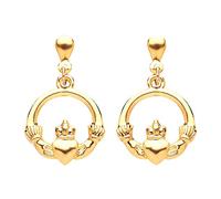 24MM 9ct Yellow Gold Irish Celtic Claddagh Hoop Drop/Dangly Stud Earrings for Women - 9ct Yellow Gold - 0.52 Grams