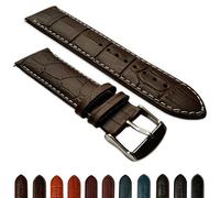 24mm Extra Long Genuine Leather Mock Croc Watch Strap Band Mens Padded SS Buckle XL Light Brown/White