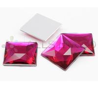 24mm Flat Back Acrylic Square Gems Rhinestones Cosplay Costume Embelishments - 14 Pieces (Pink Fuchsia A27)