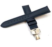 24mm Genuine Leather Watch Band Strap Fits Eco Drive Blue Angels AT8020-03L H800-S081165, AT8020-03L Blue Deployment Silver Buckle