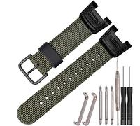 24mm Nylon Leather Watch Strap Compatible with Casio SGW-100 SGW100 Twin Sensor GW-3000 Men's Sport Watch Armygreen Replacement Band