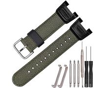 24mm Nylon Leather Watch Strap Compatible with Casio SGW-100 SGW100 Twin Sensor GW-3000 Men's Sport Watch Armygreen Replacement Band
