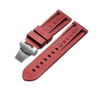24mm Rubber Watch Band fit for Panerai PAM Strap Black Silicone Belt Butterfly Clasp Folding Buckle Withlogo Men Watch Accessories(Color:Red-Silver)
