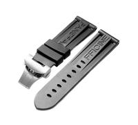 24mm Rubber Watch Band fit for Panerai PAM Strap Black Silicone Belt Butterfly Clasp Folding Buckle Withlogo Men Watch Accessories(Color:Black-Silver)