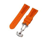24mm Rubber Watch Band fit for Panerai PAM Strap Black Silicone Belt Butterfly Clasp Folding Buckle Withlogo Men Watch Accessories(Color:Orange-Silver)