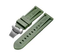 24mm Rubber Watch Band fit for Panerai PAM Strap Black Silicone Belt Butterfly Clasp Folding Buckle Withlogo Men Watch Accessories(Color:Green-Silver)