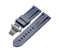 24mm Rubber Watch Band fit for Panerai PAM Strap Black Silicone Belt Butterfly Clasp Folding Buckle Withlogo Men Watch Accessories(Color:Blue-Silver)