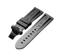 24mm Rubber Watch Band fit for Panerai PAM Strap Black Silicone Belt Butterfly Clasp Folding Buckle Withlogo Men Watch Accessories(Color:Black-Black)
