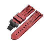 24mm Rubber Watch Band fit for Panerai PAM Strap Black Silicone Belt Butterfly Clasp Folding Buckle Withlogo Men Watch Accessories(Color:Red-Black)