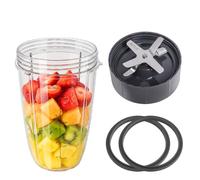 24OZ/32OZ Blender Cup and Extractor Blade Compatible with NutriBullet 600W/900W Series, 24OZ Replacement Cup with Stainless Steel Extractor Blade and 2 Rubber Gaskets(4PCS)