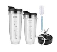 24oz & 32oz Blender Cups Replacement Set with to-Go Lids & Fins Extractor Blade, Compatible with Ninja Auto IQ Blenders BL480 BL482 BL640 Series